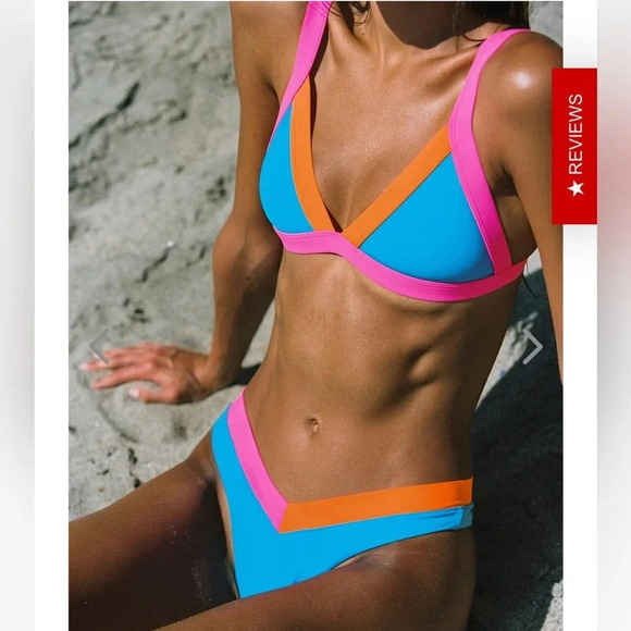 NWT OneOne Swimwear SET Bikini Palmeto Blue Neon Kameron Jesse Orange Pink New - Picture 6 of 16